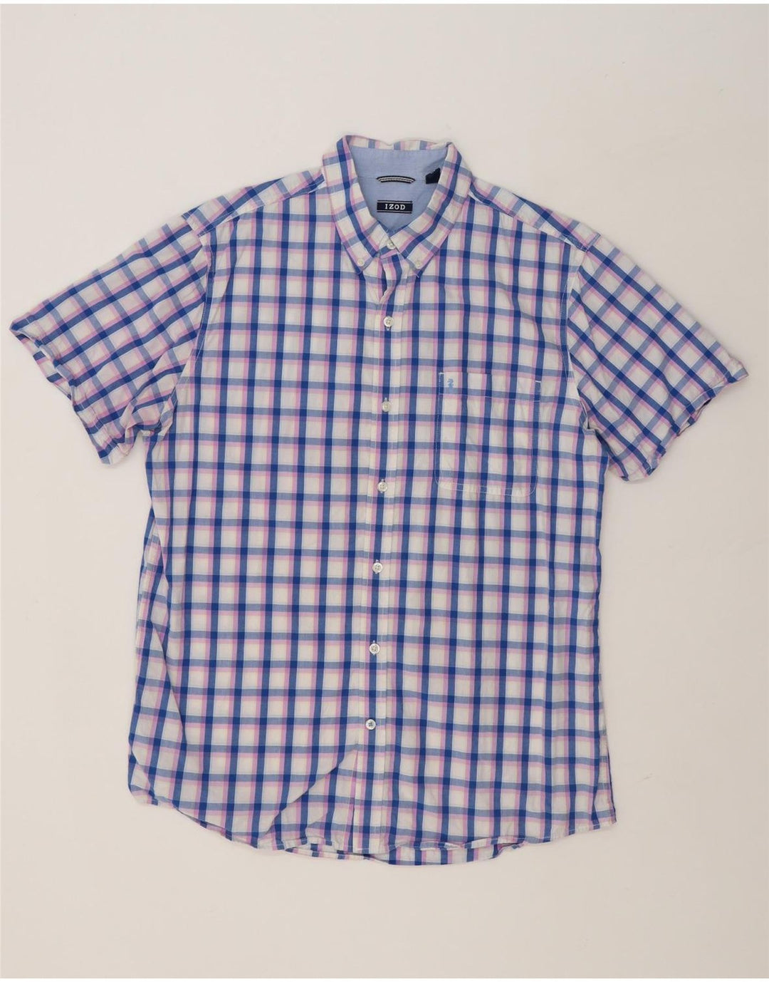 IZOD Mens Short Sleeve Shirt Large Blue Check Cotton Vintage Izod and Second-Hand Izod from Messina Hembry 