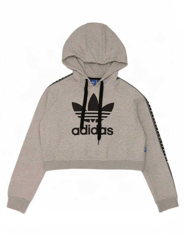 Adidas ženski kratki grafički džemper s kapuljačom UK 12 srednje sive boje