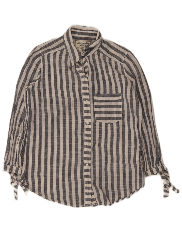 Abercrombie & Fitch Womens 3/4 Sleeve Shirt UK 6 XS Navy Blue Striped