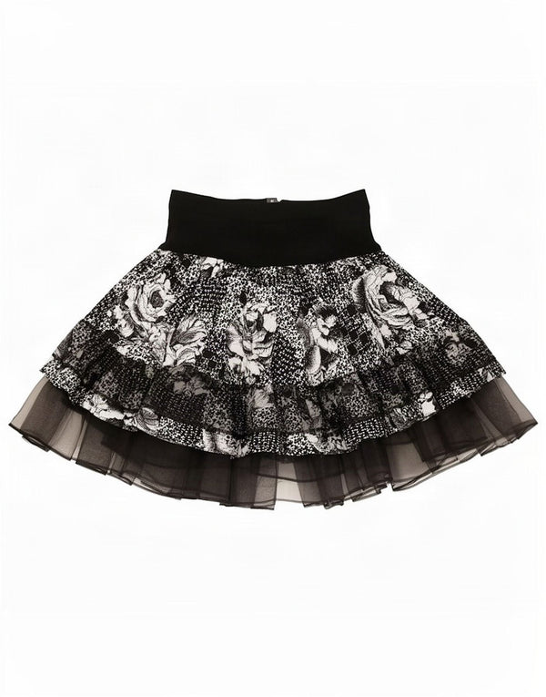 Vintage ženska tutu suknja mala W26 crna cvjetna viskoza