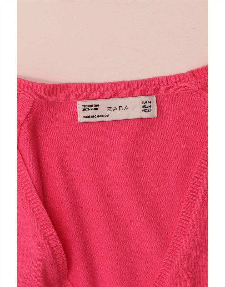 Zara ženski kardigan pulover UK 12 srednje ružičasti pamuk