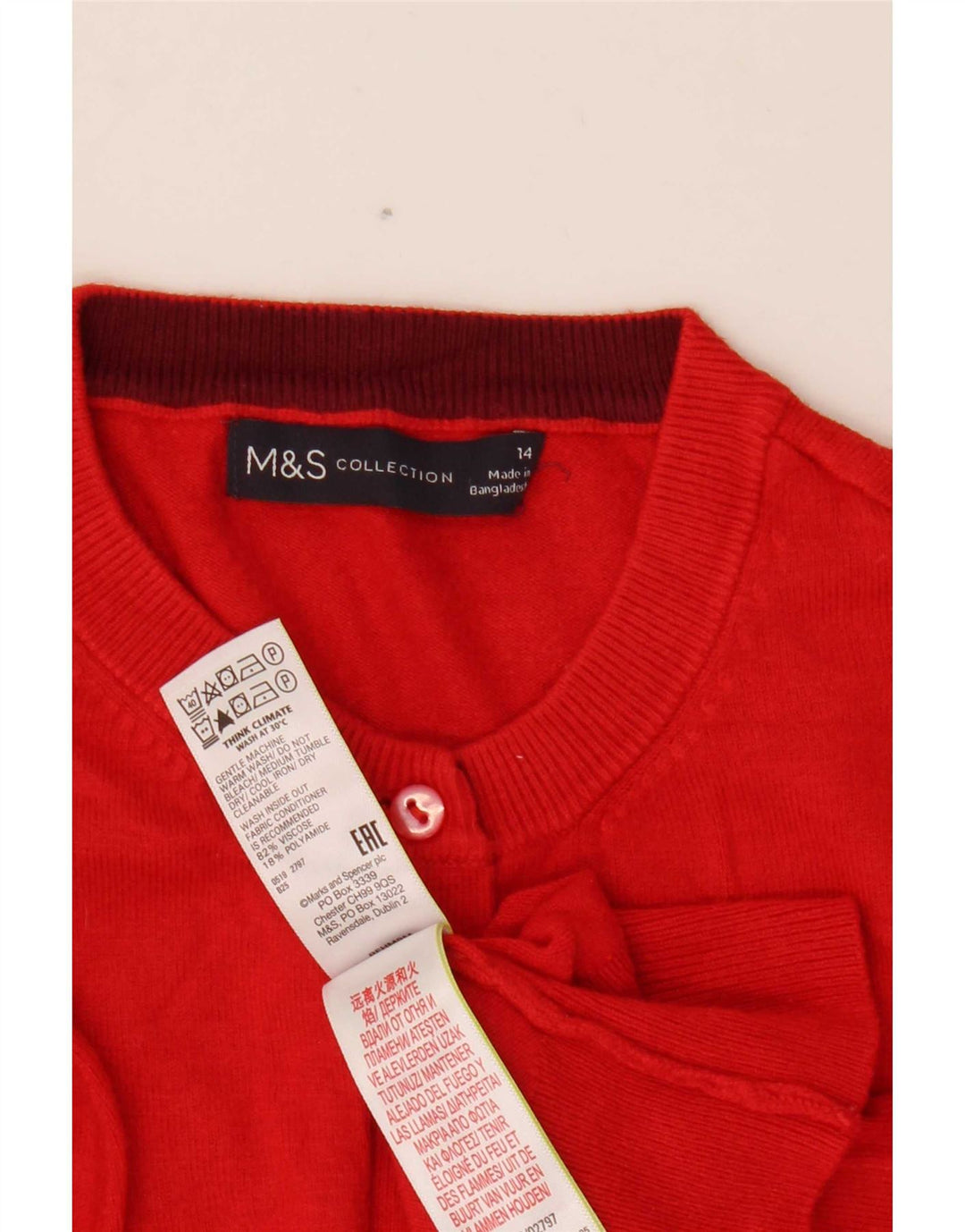 Marks & Spencer ženski kratki kardigan pulover UK 14 Srednje crvena viskoza