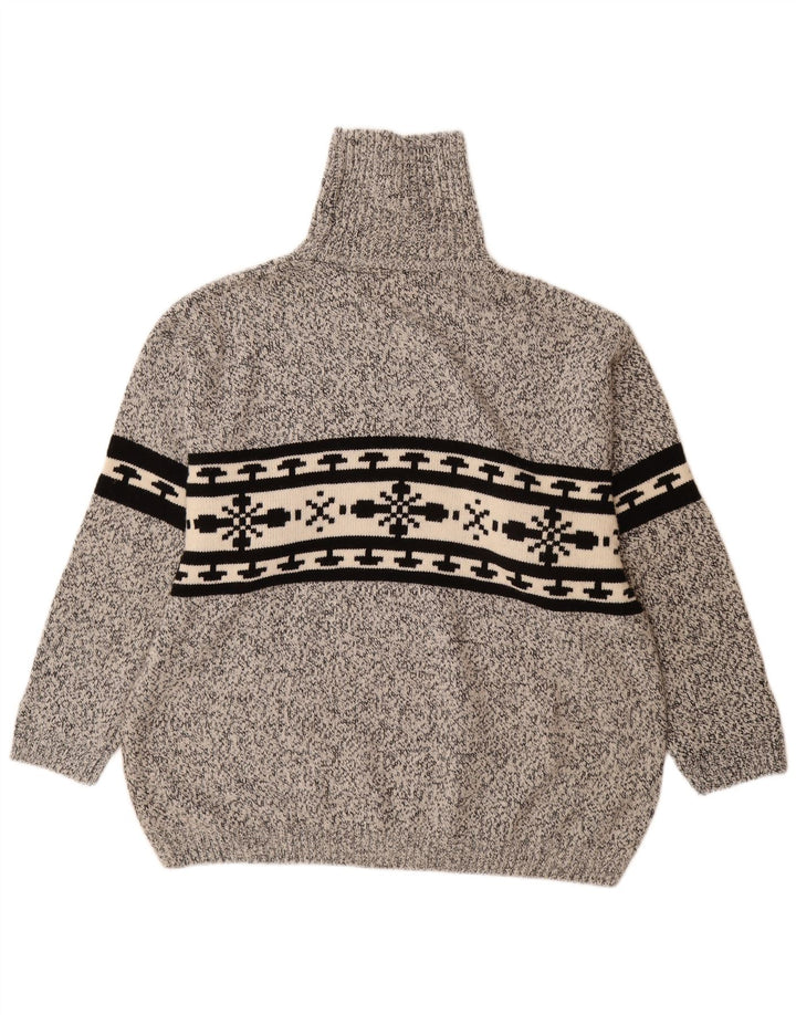 VINTAGE muški pulover s rol izrezom 2XL sivi Fair Isle akril