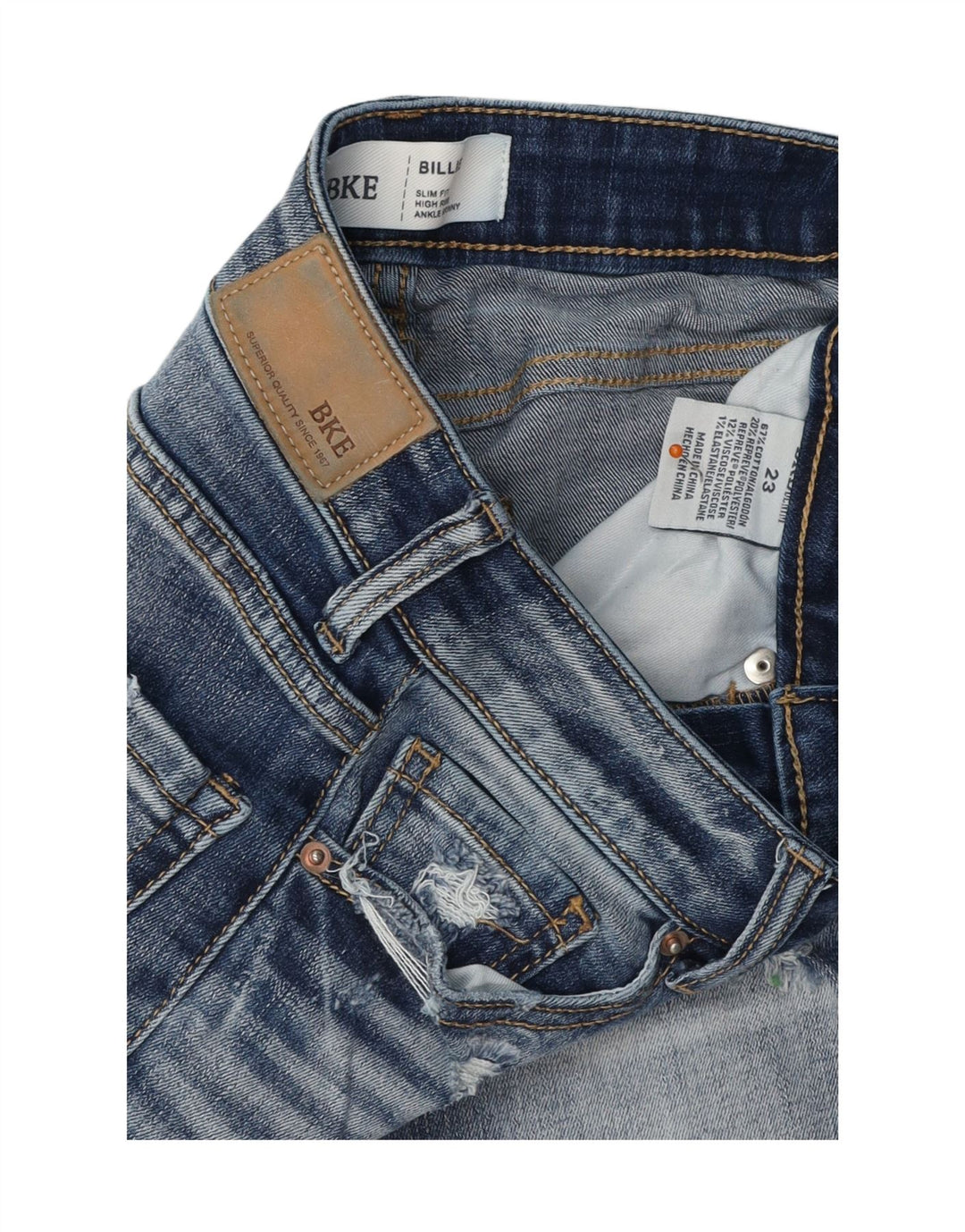 BKE ženske Billie Distressed Slim Fit uske traperice W23 L29 plavi pamuk