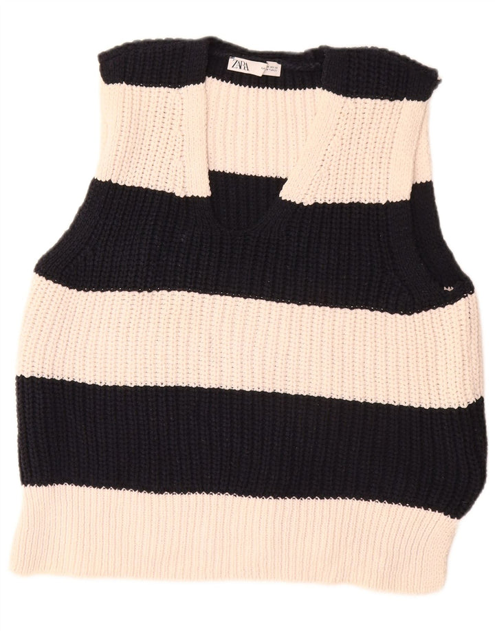 Zara ženski prsluk bez rukava UK 14 poliester srednje bijele pruge