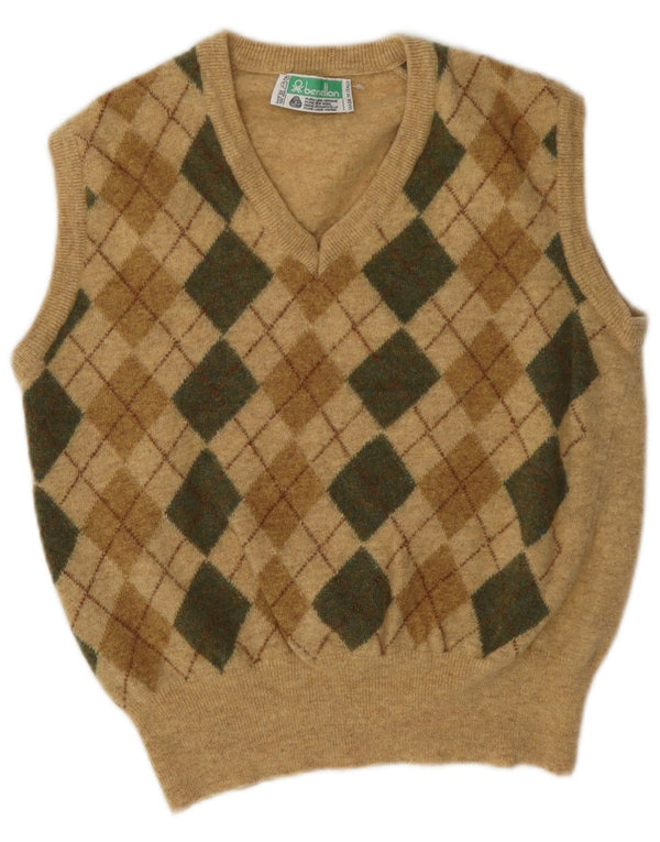 Benetton ženski kratki prsluk bez rukava UK 14 Medium Beige Argyle/Diamond Wool