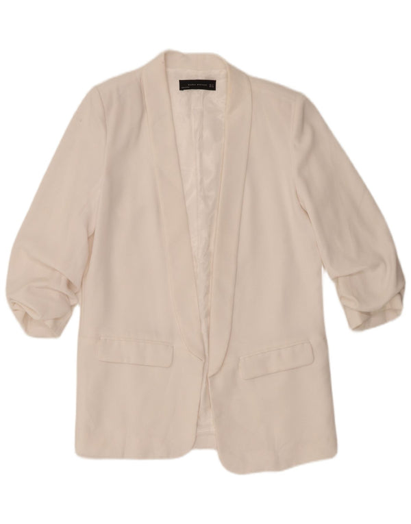 Zara Womens 3/4 Sleeve Open Blazer Jacket UK 14 Medium White Polyester