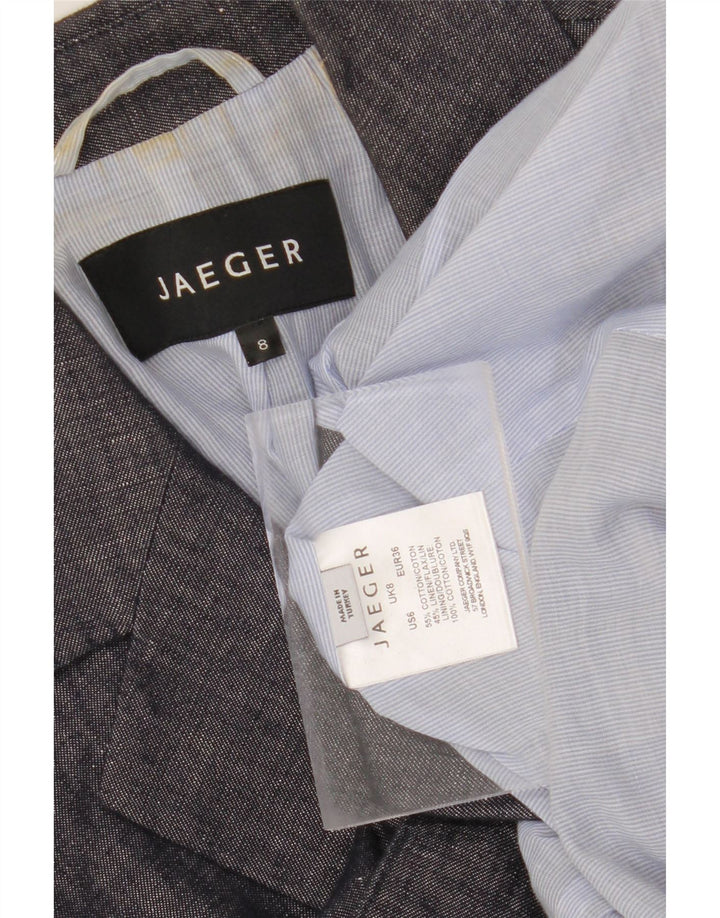 JAEGER Womens 1 Button Blazer Jacket UK 8 Small Navy Blue Cotton Vintage Jaeger and Second-Hand Jaeger from Messina Hembry 