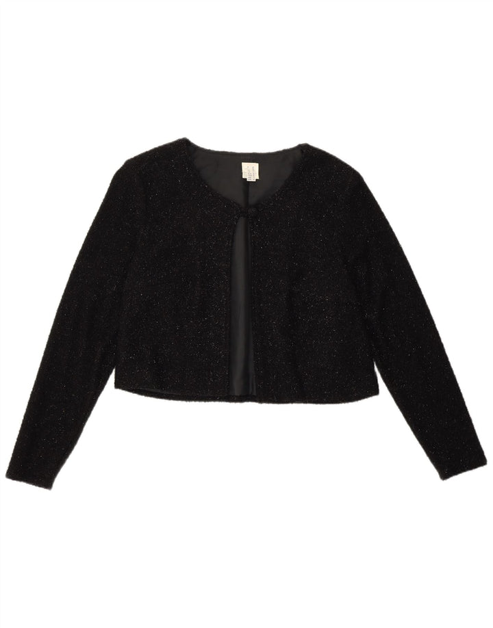 VINTAGE ženska bolero jakna UK 12 Srednji crni flekasti najlon