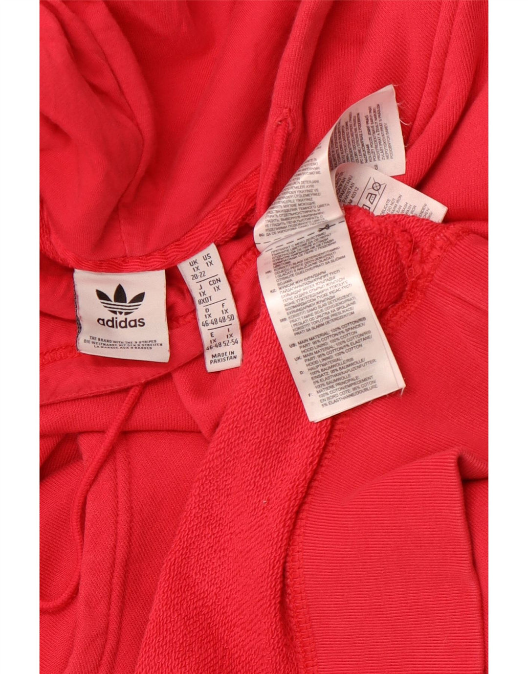 ADIDAS ženska prekomjerna majica s kapuljačom s kapuljačom UK 20/22 XL, crveni pamuk