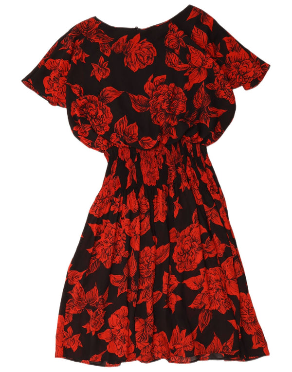 Vintage Womens A-Line Dress UK 20 2XL Black Floral