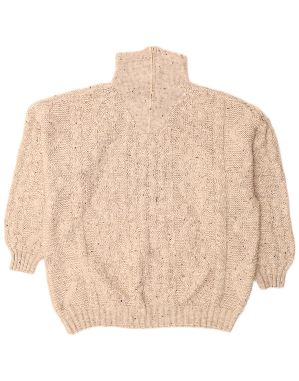 Vintage muški džemper s izrezom i patentnim zatvaračem IT 54/56 XL bež flekasti akril