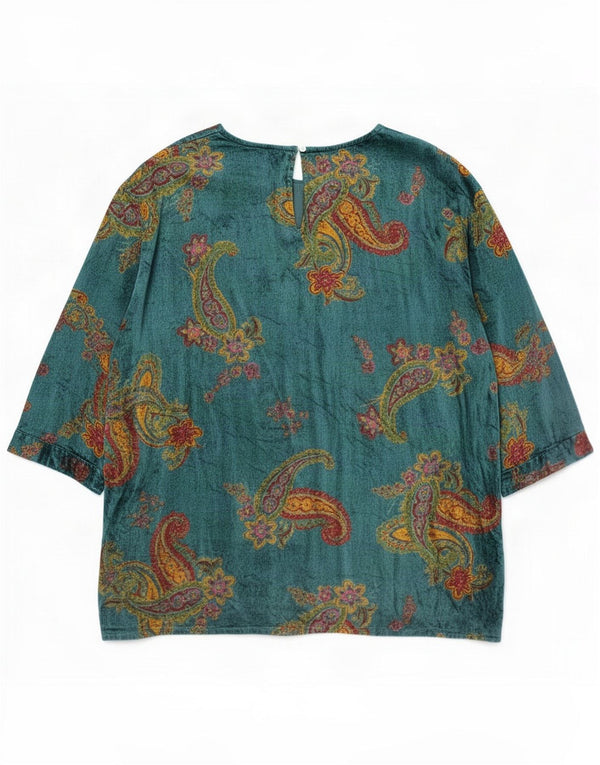 East Womens Oversized 3/4 Sleeve Blouse Top UK 18 XL Blue Paisley Viscose