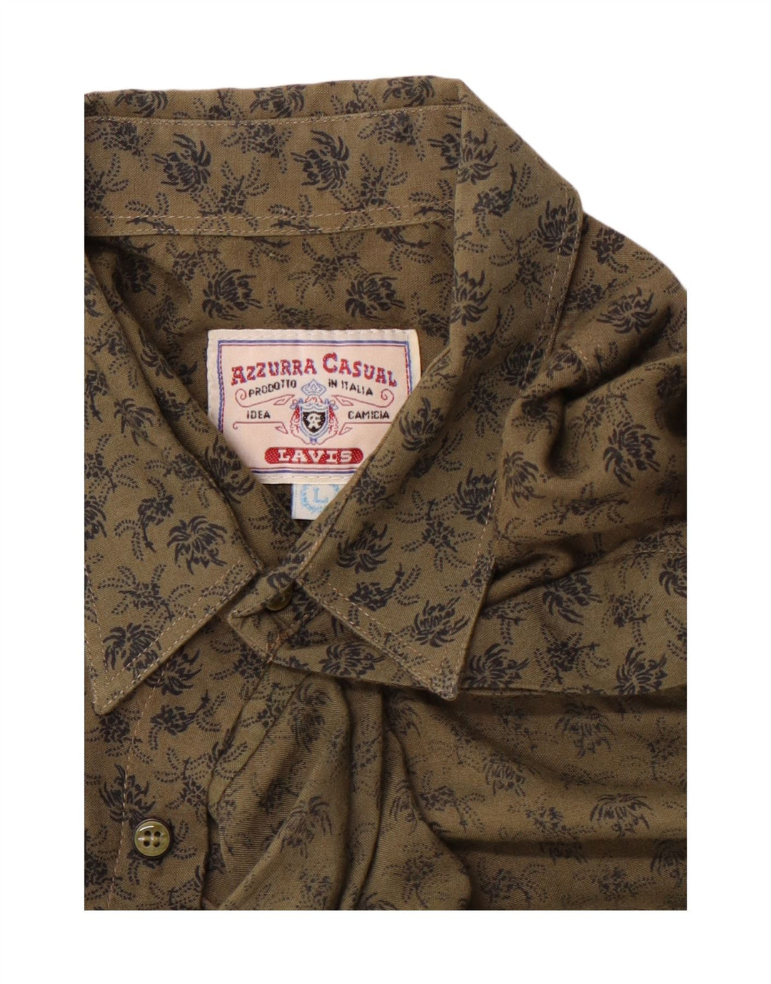 AZZURRA Mens Short Sleeve Shirt Large Khaki Floral