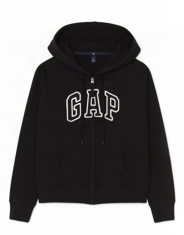 Gap Womens Graphic Zip Hoodie Sweater UK 16 Large Black Cotton