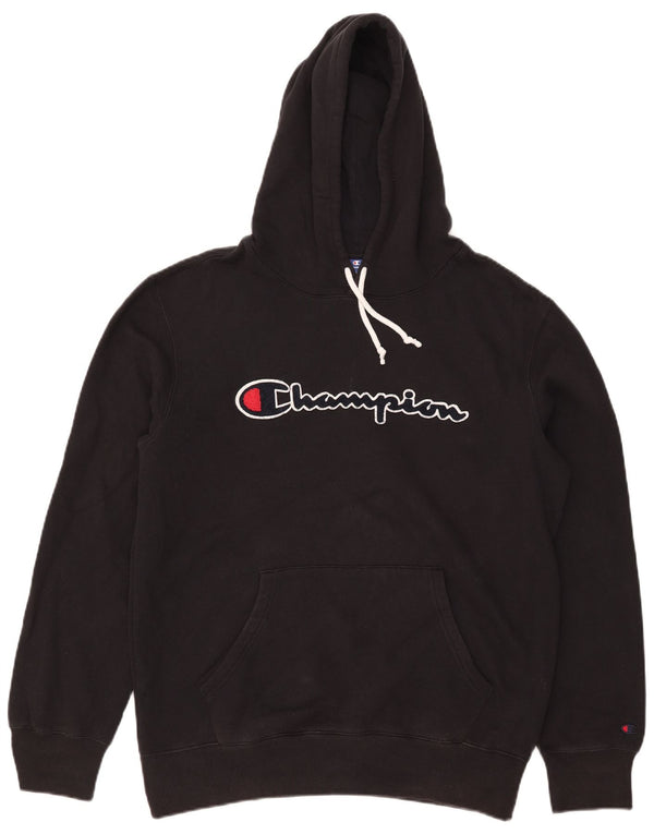 CHAMPION Mens Graphic Hoodie Jumper XL Black Cotton