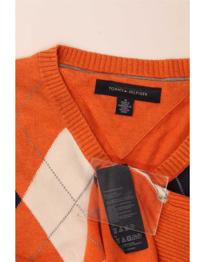 Tommy Hilfiger muški džemper s V-izrezom Srednje narančasta Argyle/Diamond