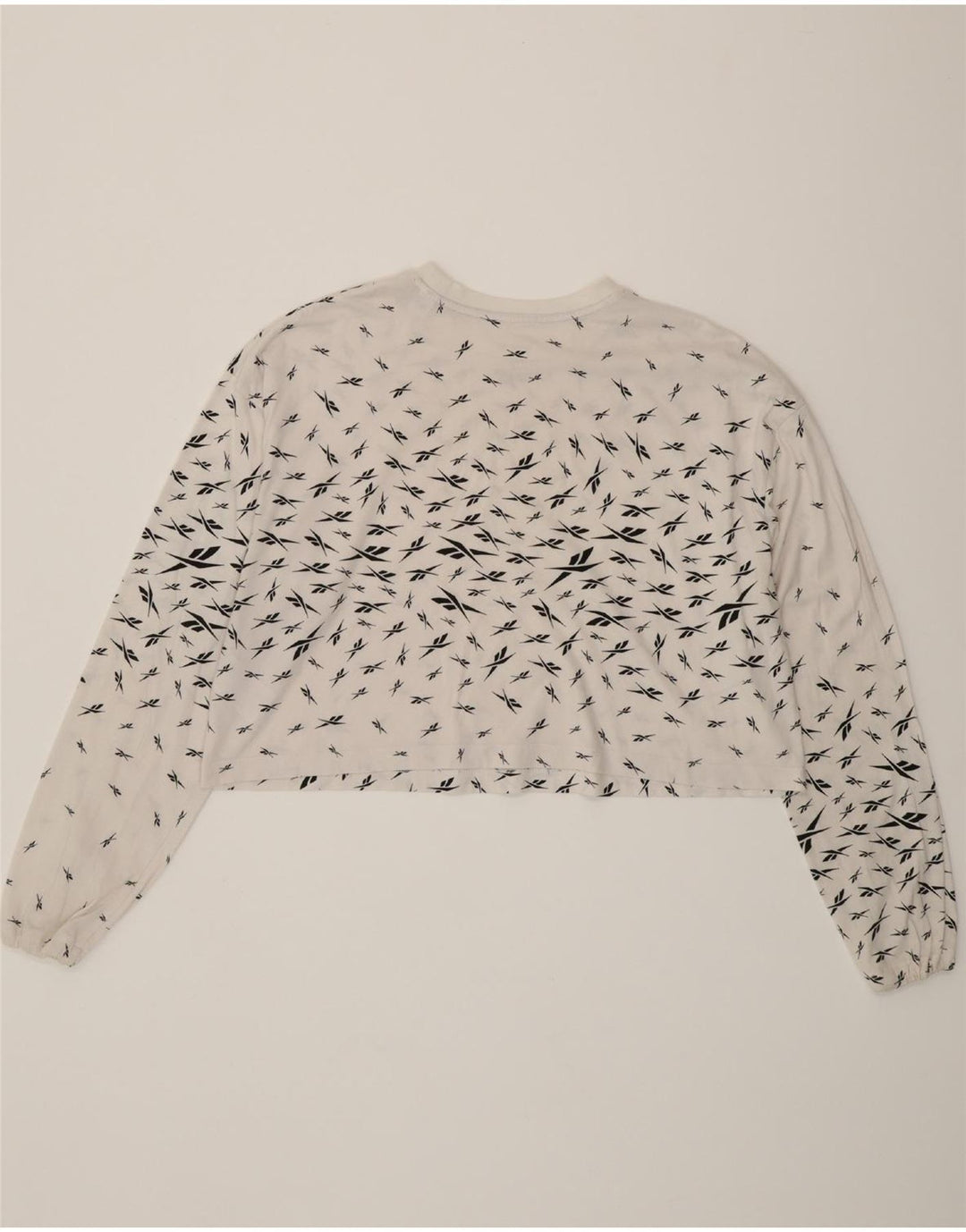 REEBOK Womens Oversized Crop Graphic Top Long Sleeve UK 12/14 Medium White Vintage Reebok and Second-Hand Reebok from Messina Hembry 