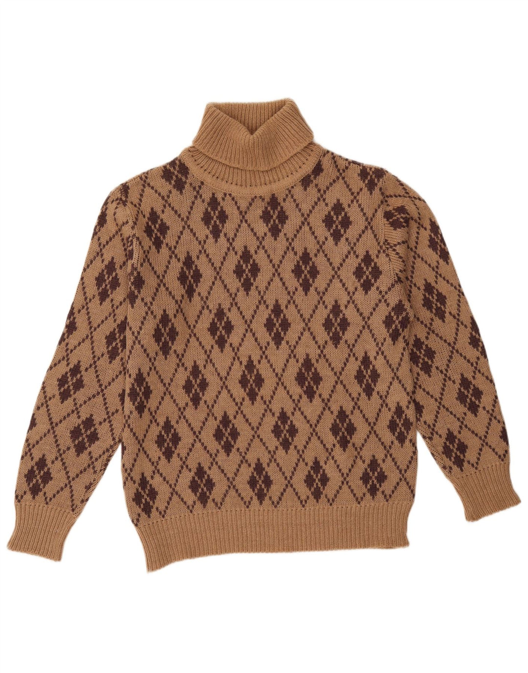 VINTAGE ženski džemper s rol izrezom UK 18 XL smeđi Argyle/Diamond