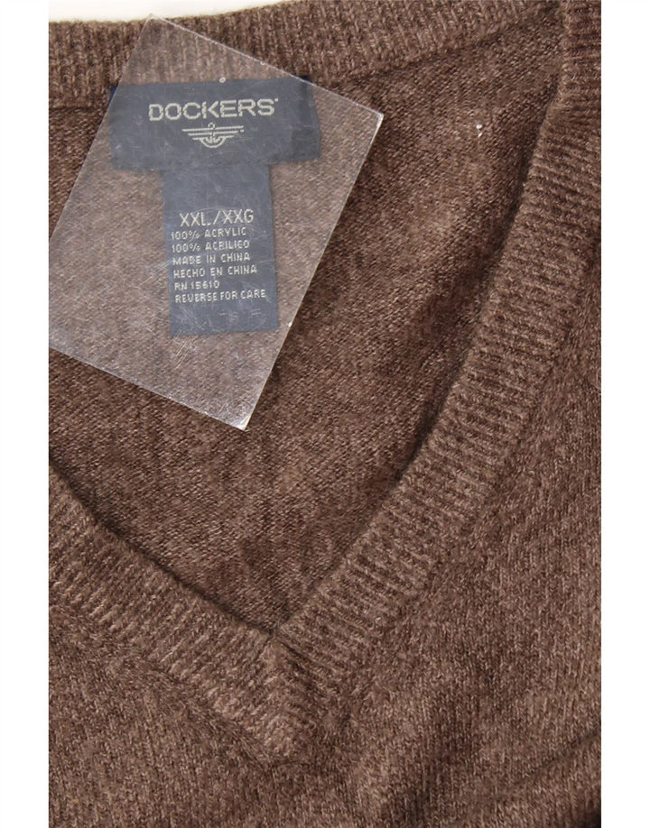 DOCKERS Mens V-Neck Jumper Sweater 2XL Brown Acrylic Vintage Dockers and Second-Hand Dockers from Messina Hembry 