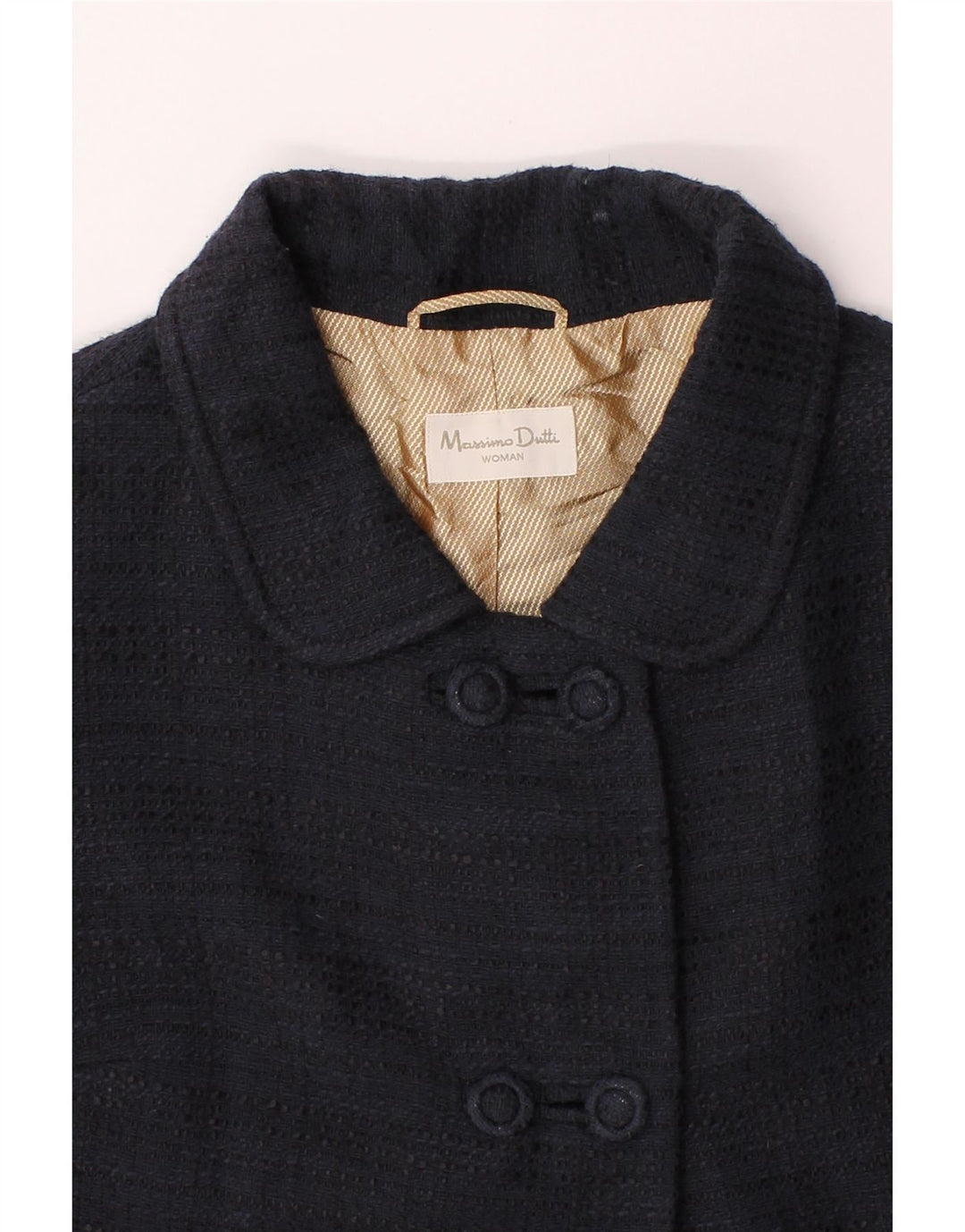 MASSIMO DUTTI Womens Overcoat EU 42 Large Navy Blue Cotton Vintage Massimo Dutti and Second-Hand Massimo Dutti from Messina Hembry 