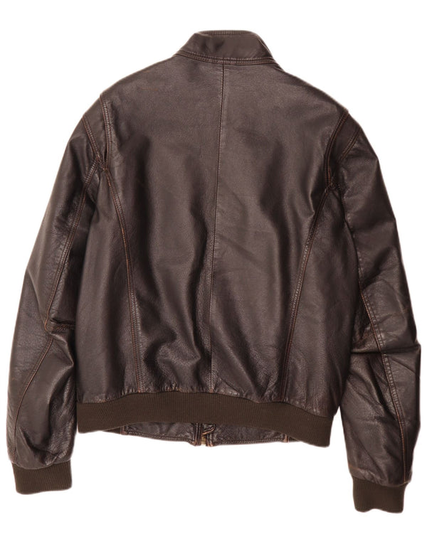 Vintage Mens Leather Bomber Jacket IT 52 XL Brown Retro