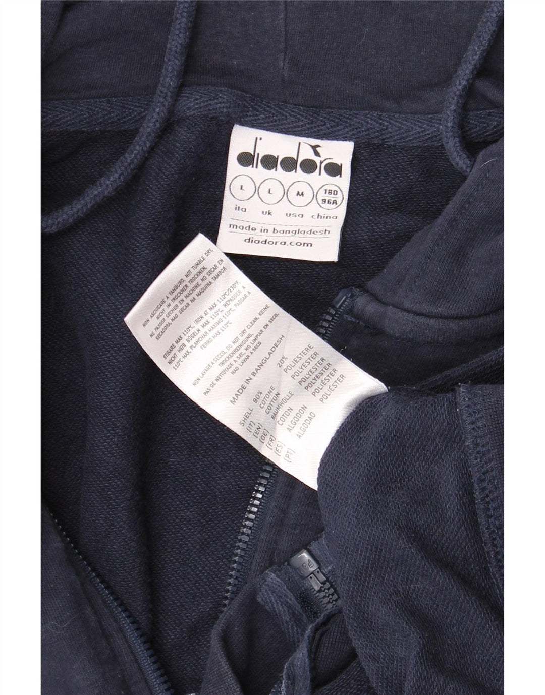 DIADORA Muški pulover s kapuljačom na patentni zatvarač Veliki tamnoplavi pamuk