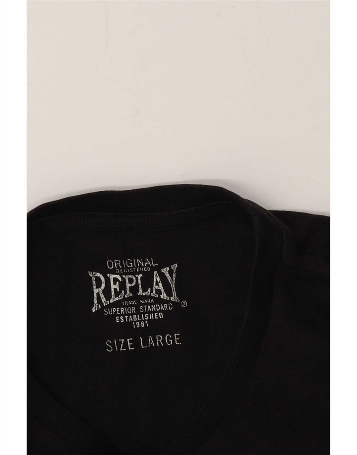 Replay Mens T-Shirt Top Large Black