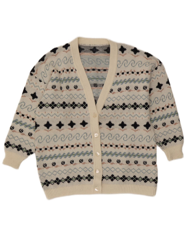 Vintage ženski kardigan pulover UK 16 Large White Fair Isle