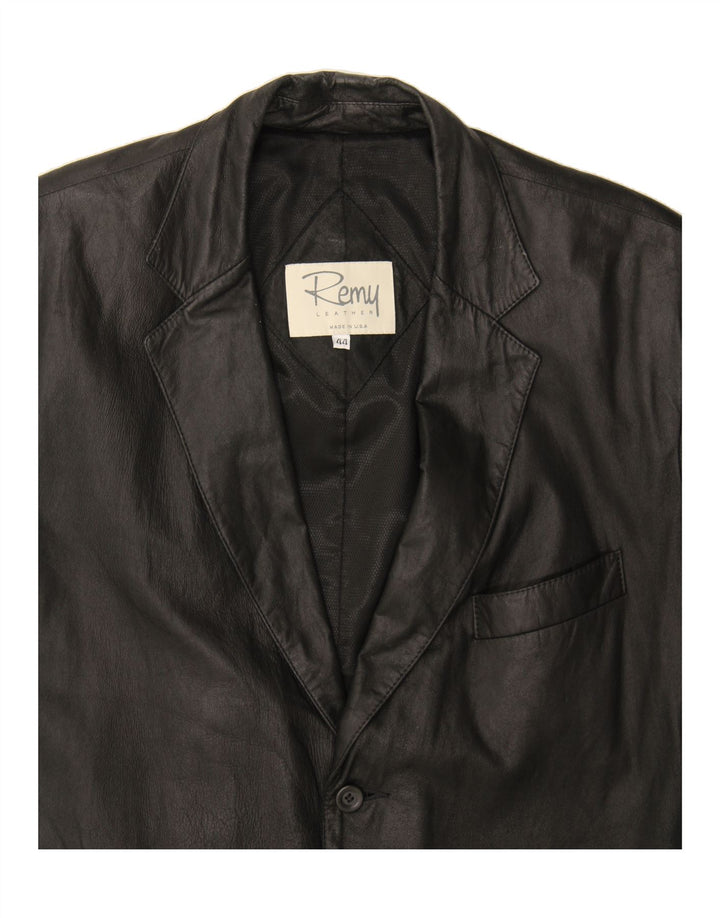 REMY Mens 2 Button Leather Blazer Jacket Size 44 2XL Black Leather Vintage Remy and Second-Hand Remy from Messina Hembry 