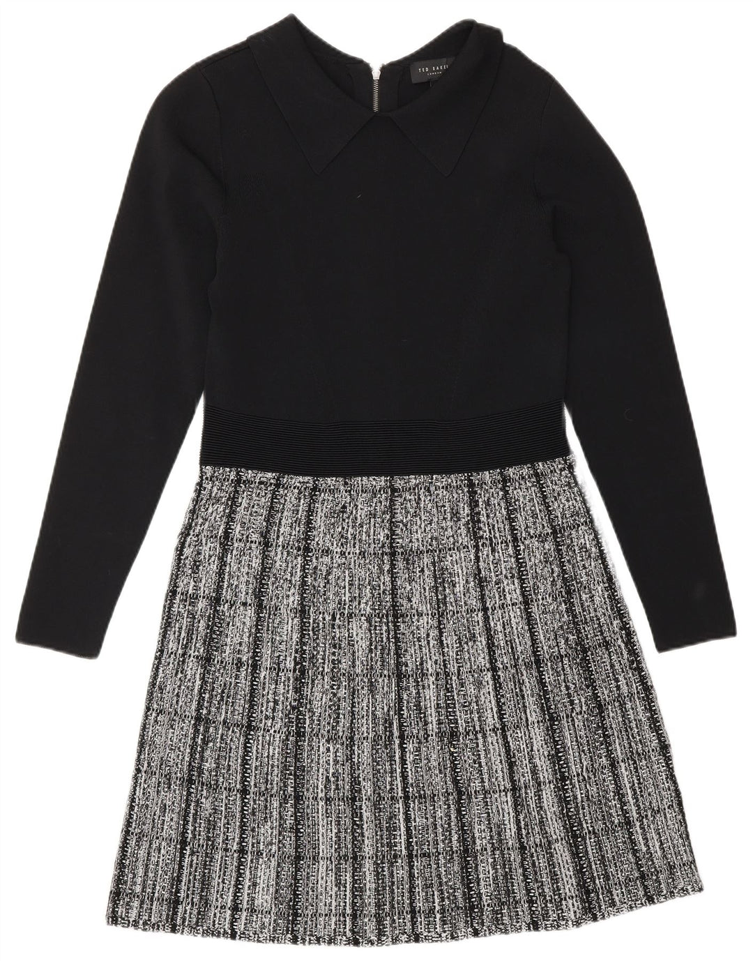 Ted Baker ženska osnovna haljina dugih rukava veličine 2 mala crna karirana viskoza