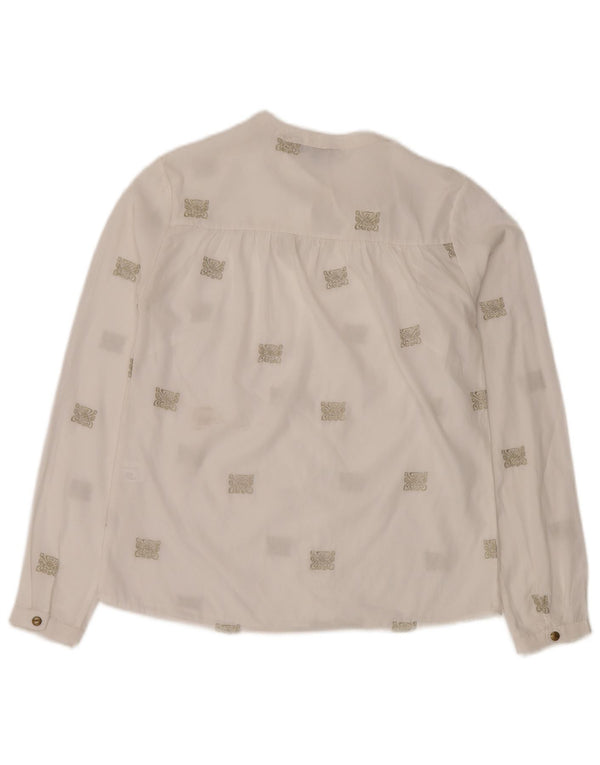 Biba Womens Long Sleeve Front Tie Blouse Top UK 8 Small White Paisley