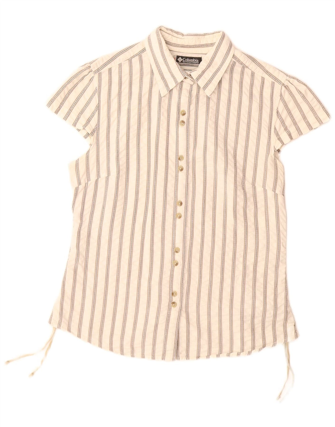 COLUMBIA Ženska košulja kratkih rukava UK 14 Veliki pamuk na bijele pruge