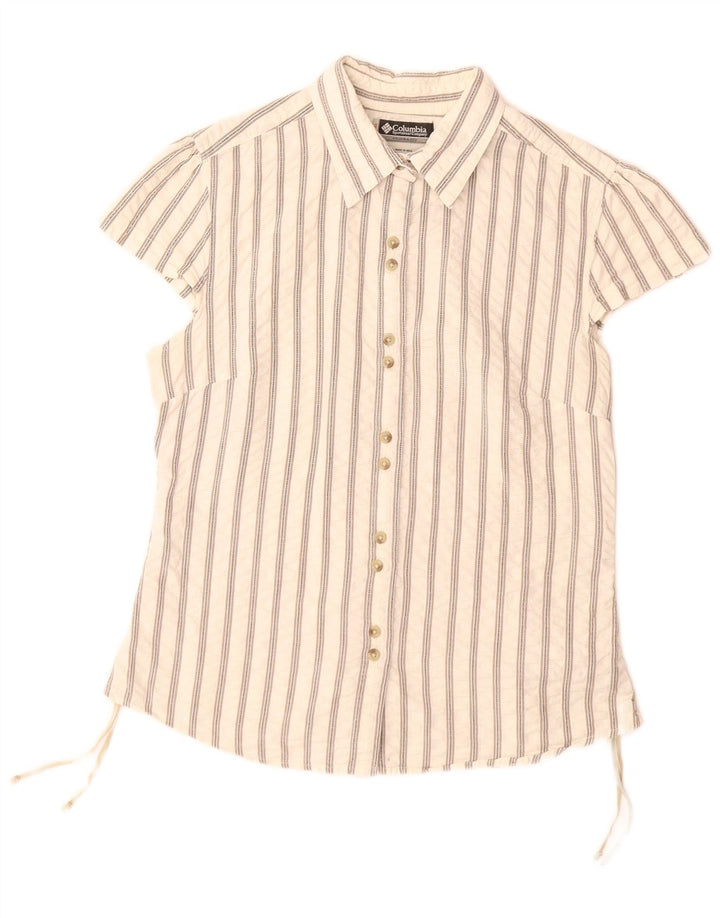 COLUMBIA Ženska košulja kratkih rukava UK 14 Veliki pamuk na bijele pruge