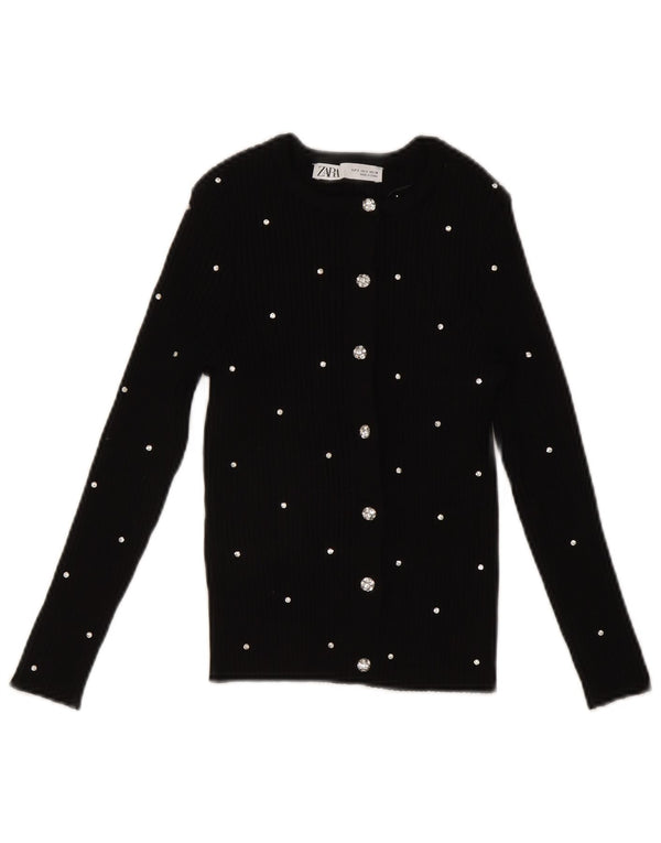 Zara ženski crop top UK 8 mali crni najlon na točkice