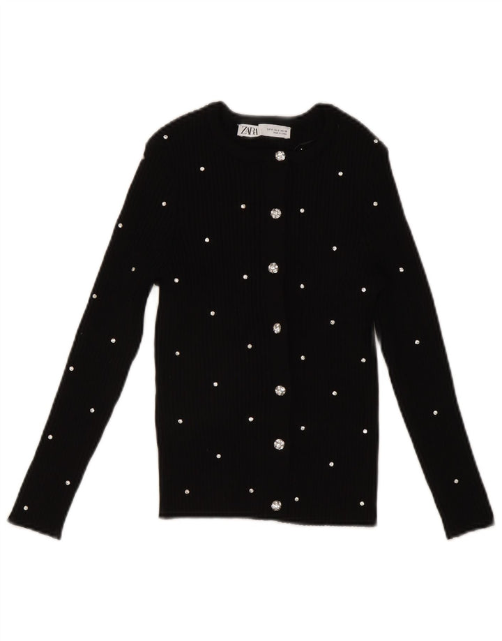 Zara ženski crop top UK 8 mali crni najlon na točkice