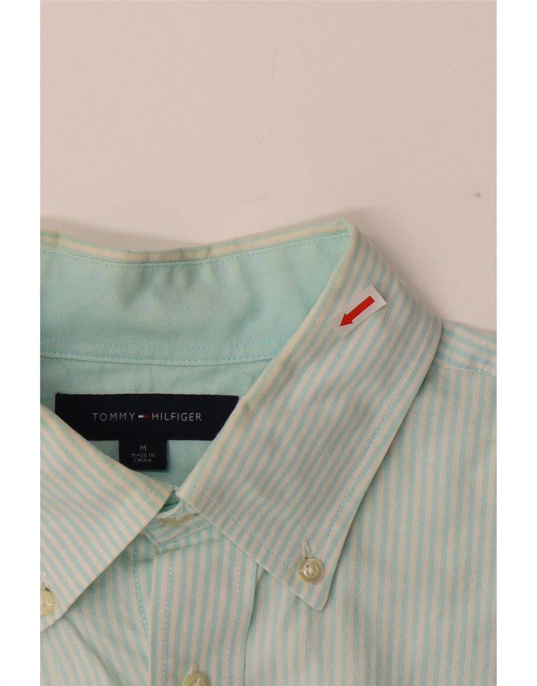TOMMY HILFIGER Mens Shirt Medium Turquoise Pinstripe Cotton Vintage Tommy Hilfiger and Second-Hand Tommy Hilfiger from Messina Hembry 