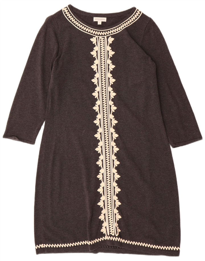 MONSOON Ženska džemper haljina 3/4 rukava UK 12 Srednje sivi pamuk