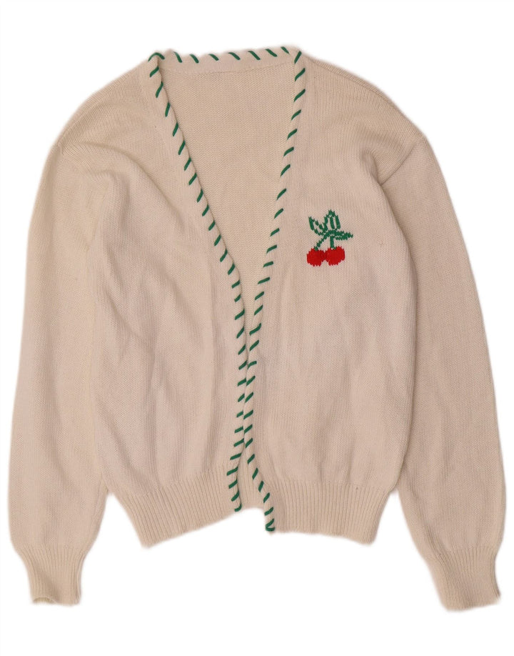 VINTAGE ženski otvoreni kardigan pulover UK 14 srednje bijele boje