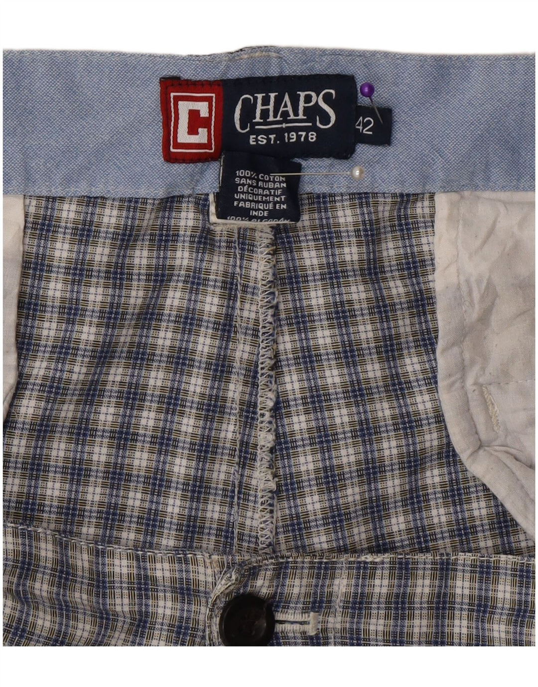 Chaps Muške chino kratke hlače W42 2XL plavi karirani pamuk