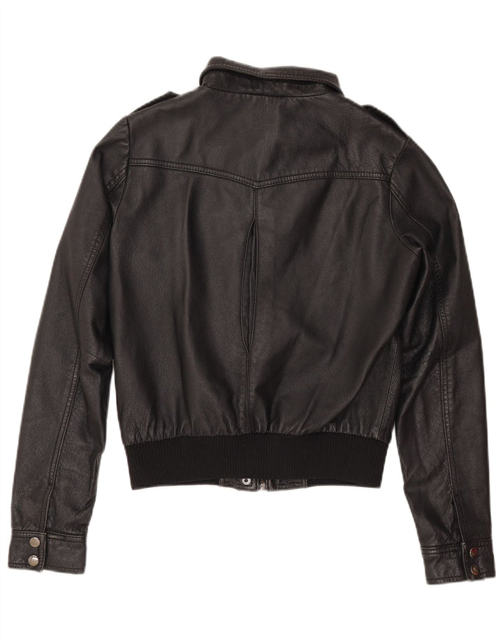 H&M ženska uspravna kožna jakna EU 38 srednje crna koža