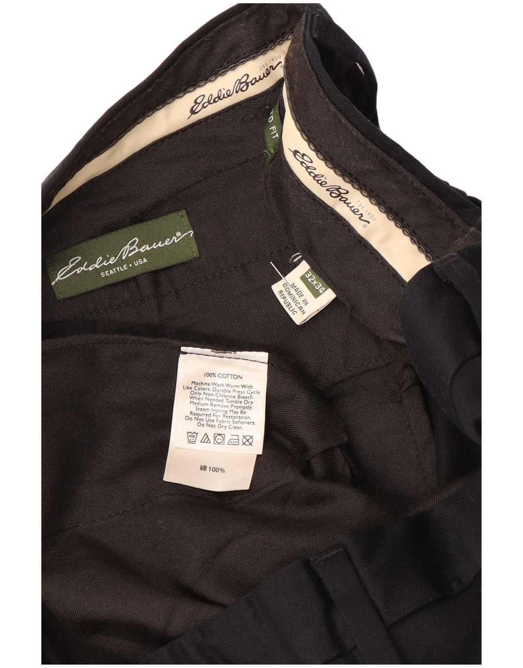 EDDIE BAUER Muške ravne chino hlače W32 L34 crni pamuk