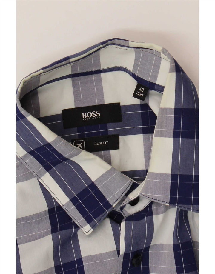 Hugo Boss muška uska košulja veličina 40 15 3/4 srednje plava karirana