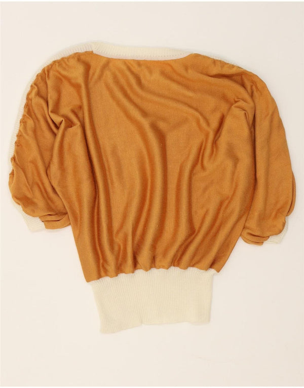 Vintage ženski džemper s 3/4 rukavima s brodskim izrezom UK 18 XL smeđi