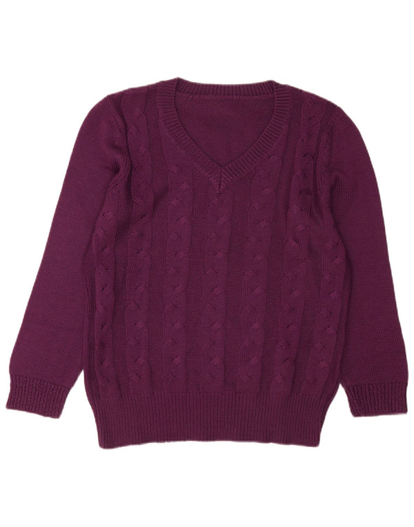 Vintage Womens V-Neck Jumper Sweater UK 16 Large Purple Acrylic