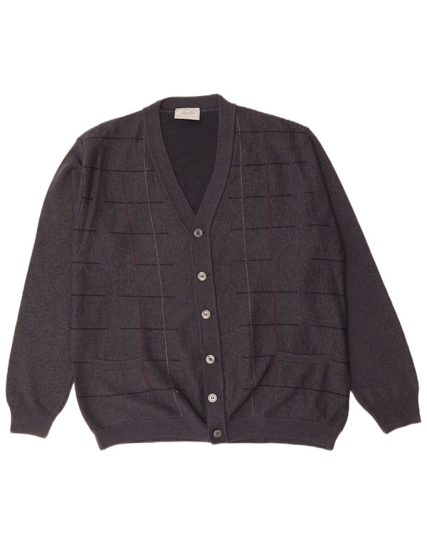 RODES Mens Cardigan Sweater Large Grey Check Wool