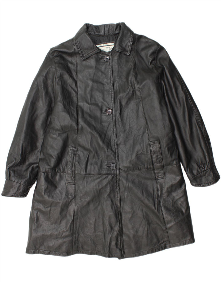 VINTAGE Womens Oversized Leather Coat UK 14 Medium Black Leather Vintage Vintage and Second-Hand Vintage from Messina Hembry 