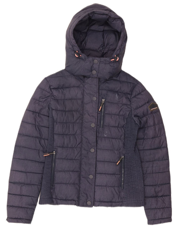 Superdry ženska podstavljena jakna s kapuljačom UK 14 veliki tamnoplavi poliester