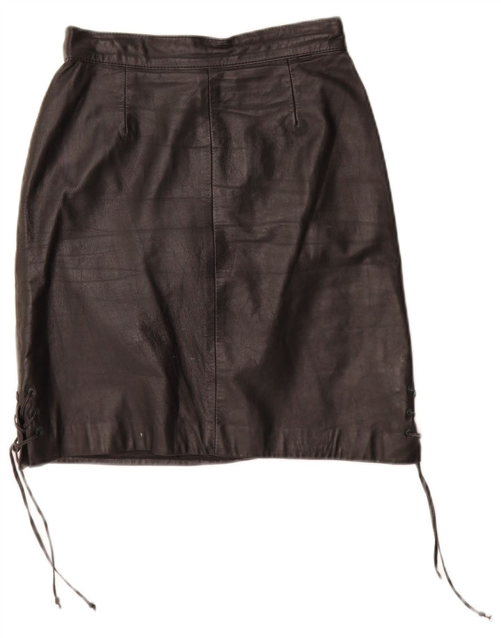 VINTAGE ženska kožna suknja EU 34 XS W24 crna koža