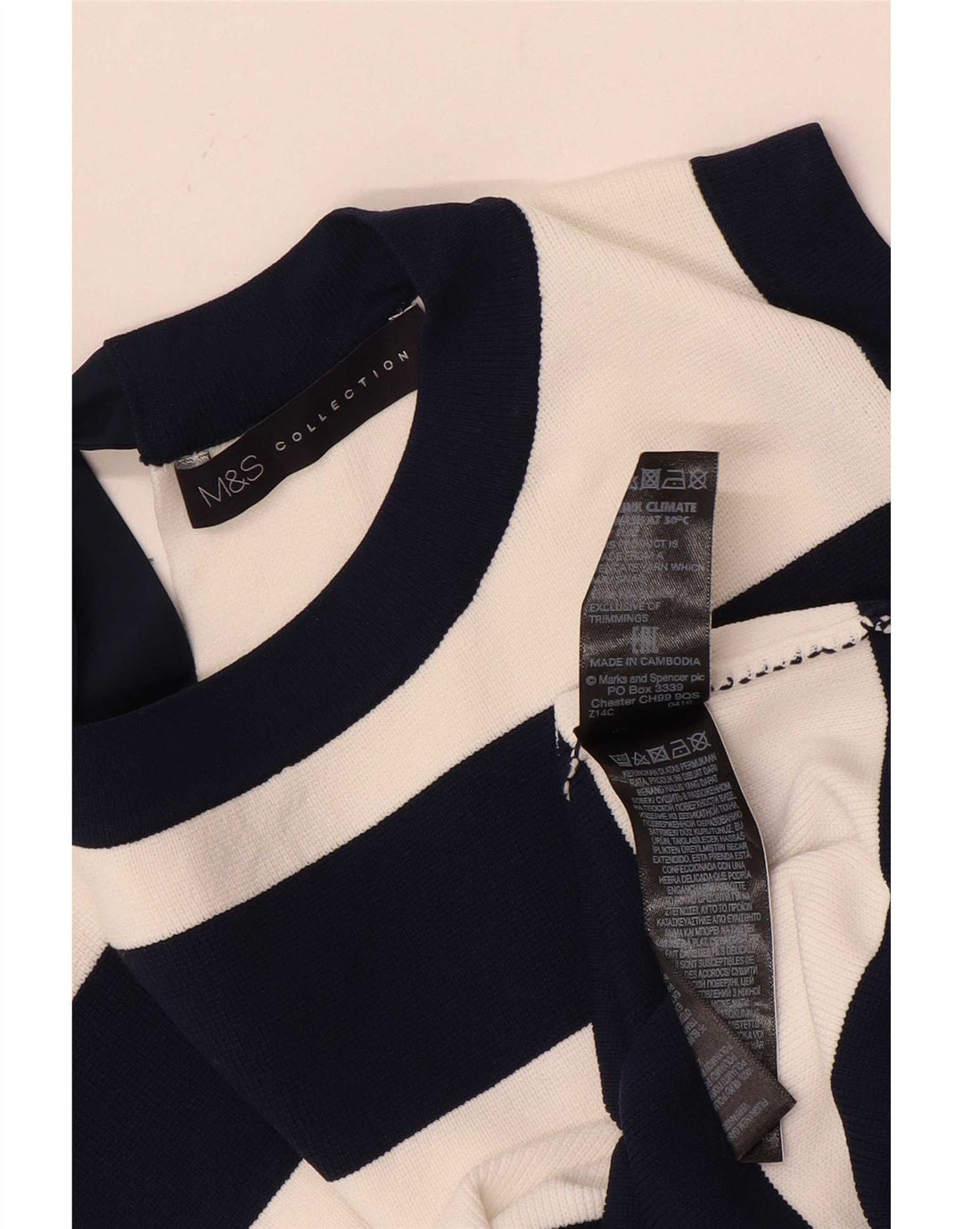 Marks & Spencer ženski prsluk UK 12 Medium tamnoplavi prugasti poliamid
